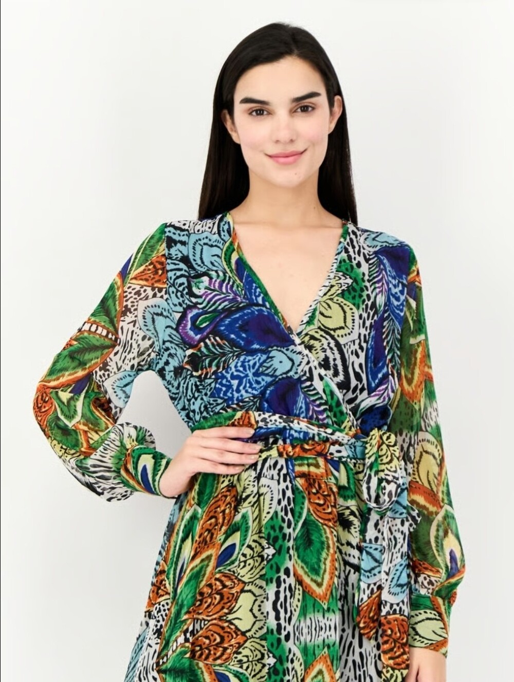 Bandolino Brand Women Allover Print Belted Maxi Dress, Multicolor Size L - Picture 2 of 6